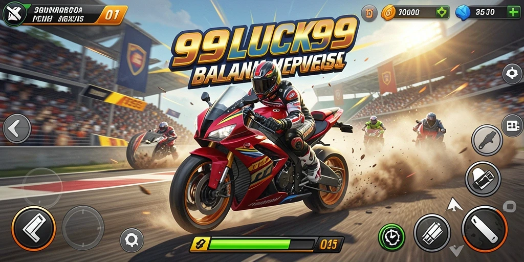 Gameplay seru dari 99LUCK99 dengan balapan motor yang mendebarkan.