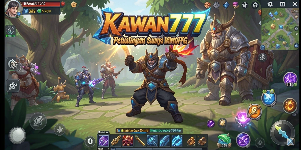 Screenshot permainan KAWAN777 saat bertarung di dungeon MMORPG.