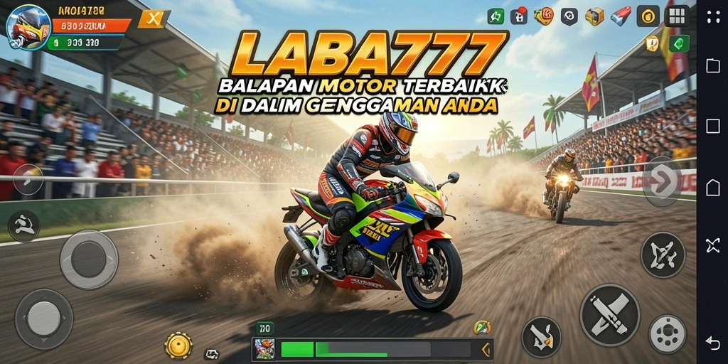 Tangkapan layar <strong>LABA777</strong> menampilkan aksi balapan motor yang mendebarkan.