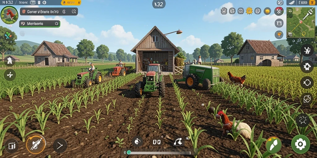 Tampilan gameplay N32 yang memukau dengan aktivitas bertani.