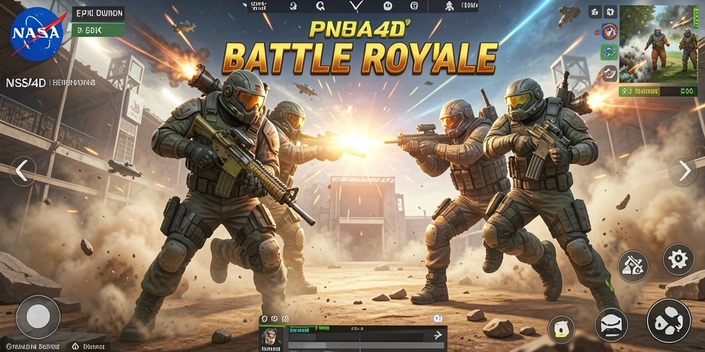 Screenshot utama NASA4D menampilkan aksi seru dalam permainan Battle Royale.