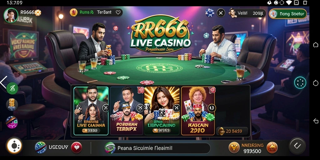 Screenshot gameplay RR666 menampilkan dealer dan pemain dalam suasana Live Casino.